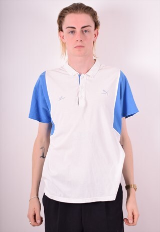 PUMA MENS VINTAGE POLO SHIRT MEDIUM WHITE 90S