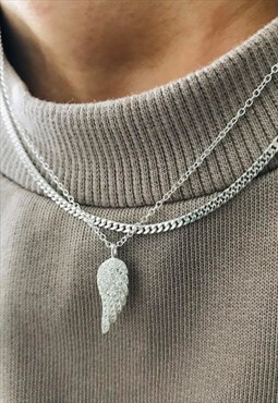 CZ Angel wing pendant 18inch Sterling Silver necklace 
