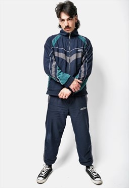 Sport vintage tracksuit in navy blue green colour Old School
