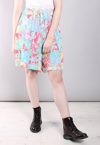 VINTAGE 90S ABSTRACT FLORAL FESTIVAL CULOTTE SHORTS