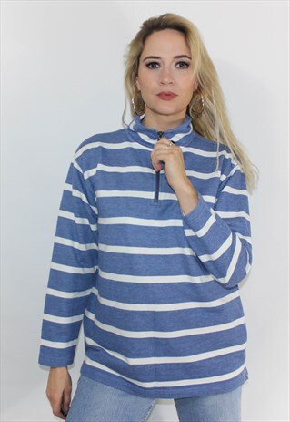 VINTAGE 90'S 1/2 ZIP BLUE STRIPED JUMPER