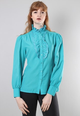 VINTAGE 80S VICTORIANA STYLE HIGH NECK EMBROIDERED BLOUSE