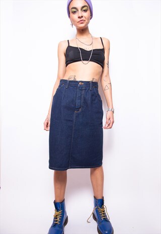 VINTAGE 90S WRANGLER INDIGO BLUE DENIM SKIRT ID:8066