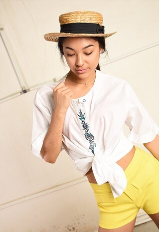 VINTAGE 80S PARIS CHIC FOLK FESTIVAL BLOUSE TOP IN WHITE