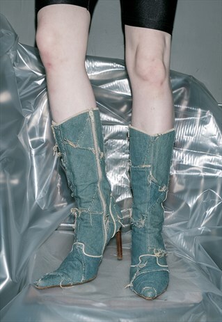 VNTAGE DENIM HIGH BOOTS