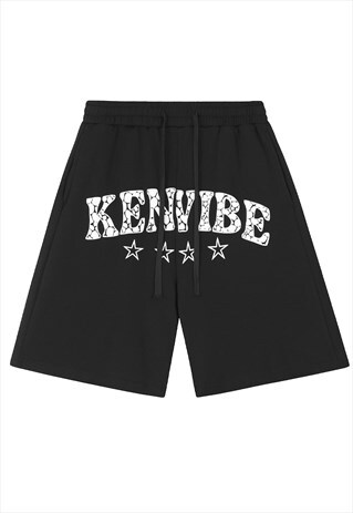 Ken slogan board shorts premium rave pants in black