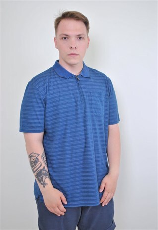 80S BLUE ZIPPED POLO SHIRT, STRIPED POLO TEE
