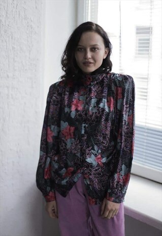 VINTAGE 90'S MULTI COLOUR PATTERNED BUTTON UP BLOUSE