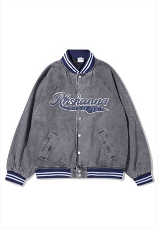 KALODIS LETTER EMBROIDERY VINTAGE DENIM JACKET