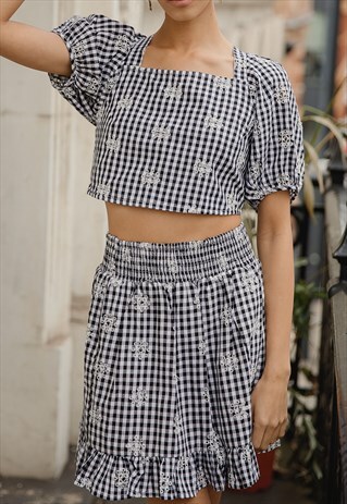 GINGHAM RUFFLE HEM MINI SKIRT