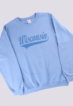 Vintage   Sweatshirt Blue Large Wiscansin Crewneck
