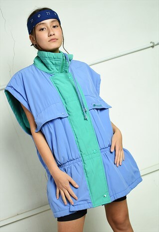 VINTAGE 80S RETRO SPORTS COLOUR BLOCK OVERSIZED GILET JACKET