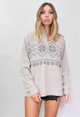 VINTAGE OVERSIZED 1/4 ZIP PATTERNED FLEECE