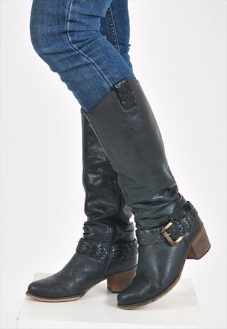 VINTAGE REAL LEATHER BOOTS IN BLACK