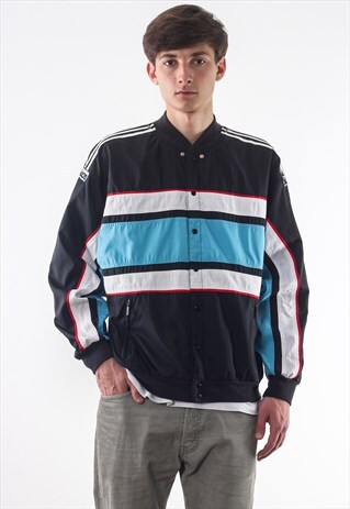 VINTAGE ADIDAS ORIGINALS TRACKSUIT BOMBER 90S BLACK BLUE