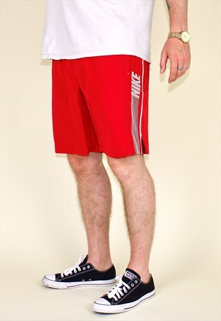 VINTAGE 90S NIKE SPORTS SWIM SHORTS IN RED WITH LOGO ON SIDE
