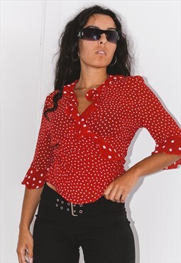 Vintage 90s Wrap-around graphic dotted Shirt with ruffles