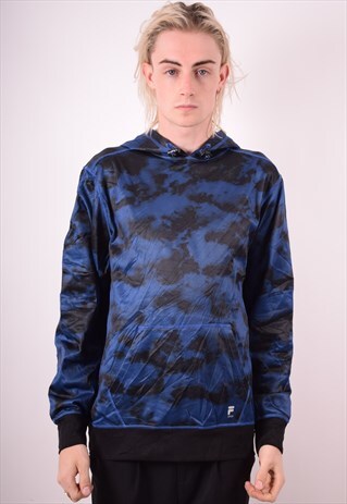FILA MENS VINTAGE HOODIE JUMPER MEDIUM BLUE 90S