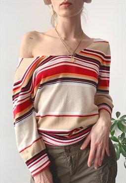 Vintage Esprit Beige Striped Oversized Sweater Jumper
