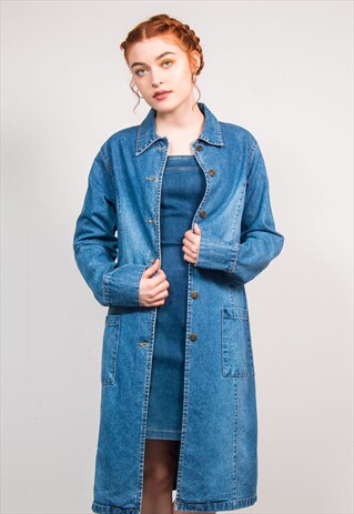 VINTAGE 90'S LONG DENIM MAC COAT JACKET