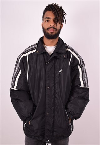ASICS MENS VINTAGE JACKET LARGE BLACK 90S