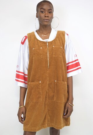 VINTAGE 90S TAN CORDUROY ZIP POCKET DRESS