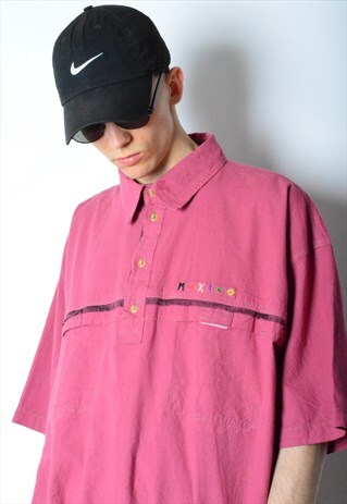 VINTAGE 90S RUSTIC RED EMBROIDERED MEXICO SHIRT