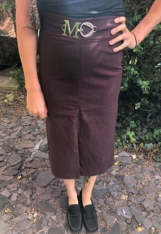 90S/Y2K VINTAGE PINSTRIPE MIDI SKIRT