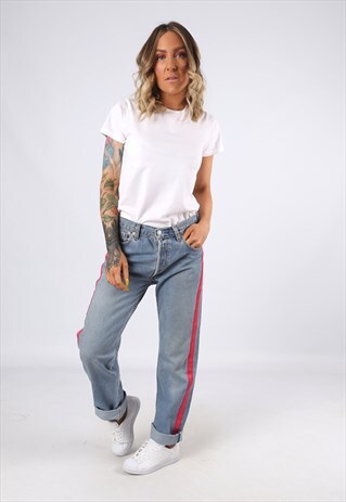 LEVIS 501'S DENIM JEANS REWORKED SIDE STRIPE UK 10 - 12 (3AO