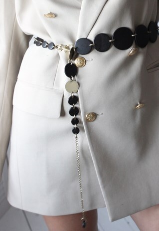 VINTAGE Y2K GOLD & BROWN WOODEN CIRCLE CHAIN WAIST BELT