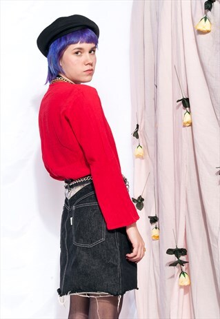 VINTAGE DENIM SKIRT 80S REWORKED CROPPED GRUNGE GREY SKIRT