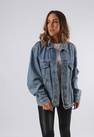 VINTAGE DENIM JACKET OVERSIZED FITTED UK 16 XL (B5AB)