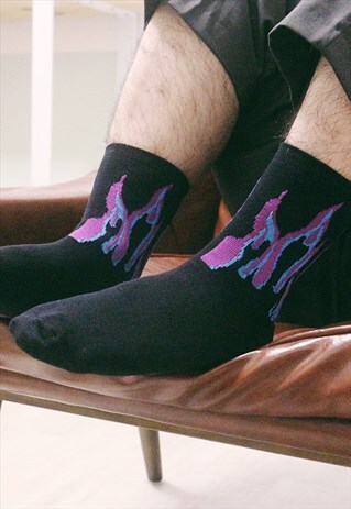 FIRE FLAME SOCKS - BLACK/PURPLE