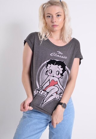 VINTAGE BETTY BOOP GRAPHIC PRINT T-SHIRT GREY