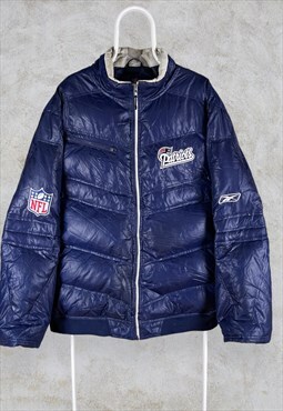 Vintage NFL New England Patriots Puffer Jacket Reebok Blue 
