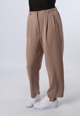 HIGH WAISTED TROUSERS PLAIN WIDE TAPERED LEG UK 14 (EJ6I)