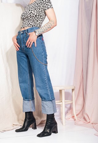 VINTAGE MOM JEANS 90S HIGH-WAISTED STRAIGHT LEG DENIM PANTS