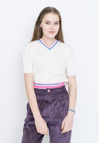 VINTAGE WHITE RETRO CROP TOP T-SHIRT