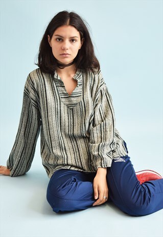 90'S RETRO BOHO ETHNIC STRIPED PATTERN BLOUSE TOP