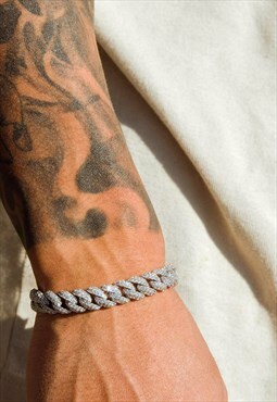 54 Floral 14mm Diamond Iced Out Curb Bracelet - Silver