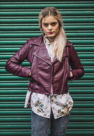 CLASSIC BURGUNDY LAMBSKIN LEATHER BIKER JACKET