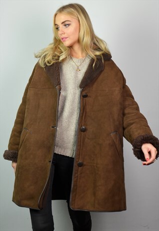 VINTAGE 70S DARK BROWN SHEEPSKIN / SHEARLING COAT