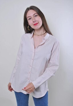 Women vintage beige cotton minimalist blouse 