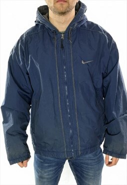 90's Nike Hooded Sports Jacket With Rear Swoosh In Blue Size