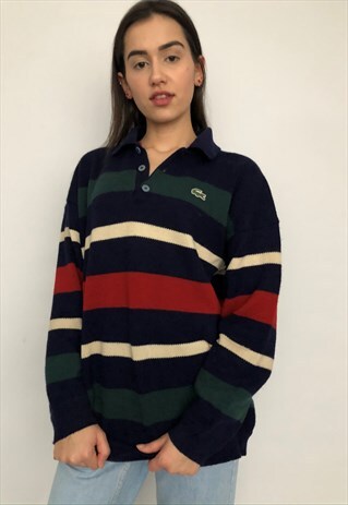 VINTAGE 90S LACOSTE JUMPER SWEATER BUTTON NECK COLLAR TOP