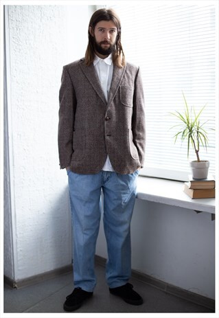 VINTAGE 70'S BROWN HERRINGBONE WOOL BLAZER