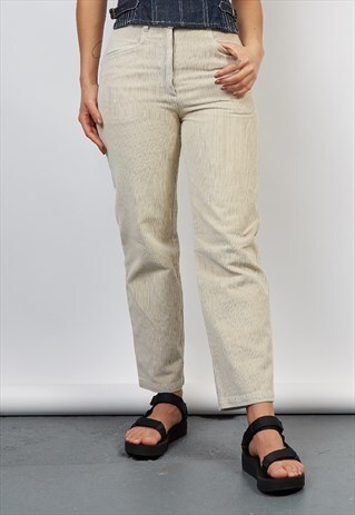 VINTAGE 80'S THINK PINK BEIGE HEAVY CORDUROY TROUSERS