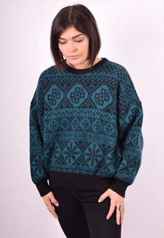 FERRARI WOMENS VINTAGE JUMPER SWEATER XL BLUE 90S