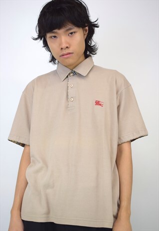VINTAGE 90S BURBERRY TAN POLO SHIRT