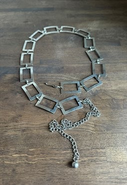 70's Vintage Silver Metal Square Link Chain Adjustable Belt